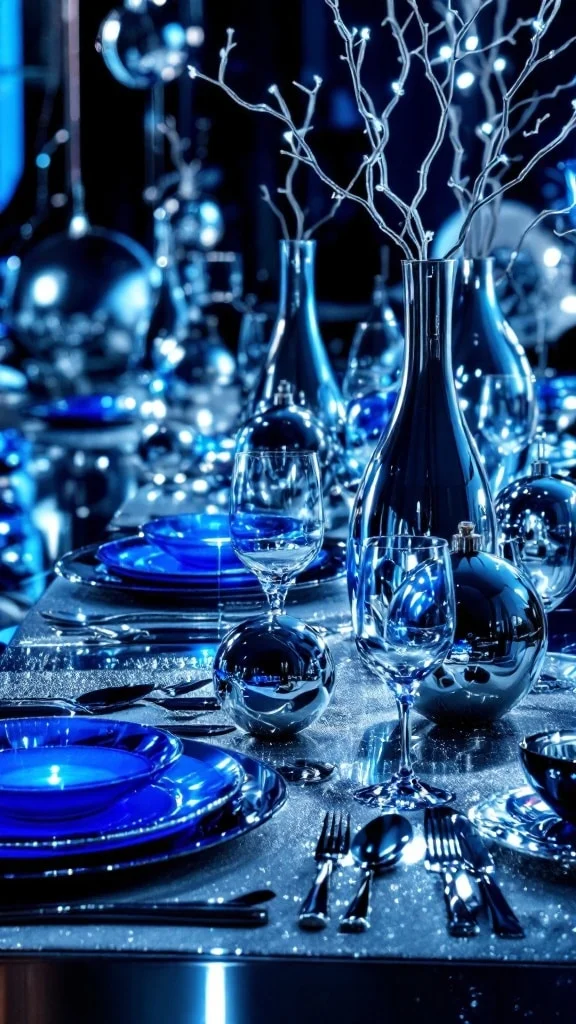 Metallic Blue and Chrome Holiday Decor
