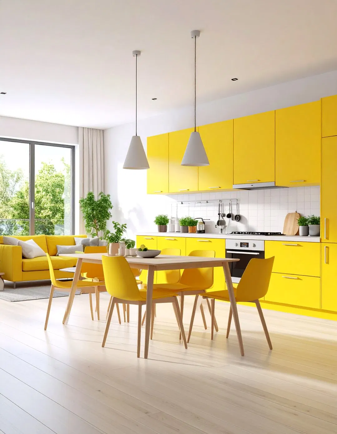 Butter Yellow Kitchen-Living Room Combo