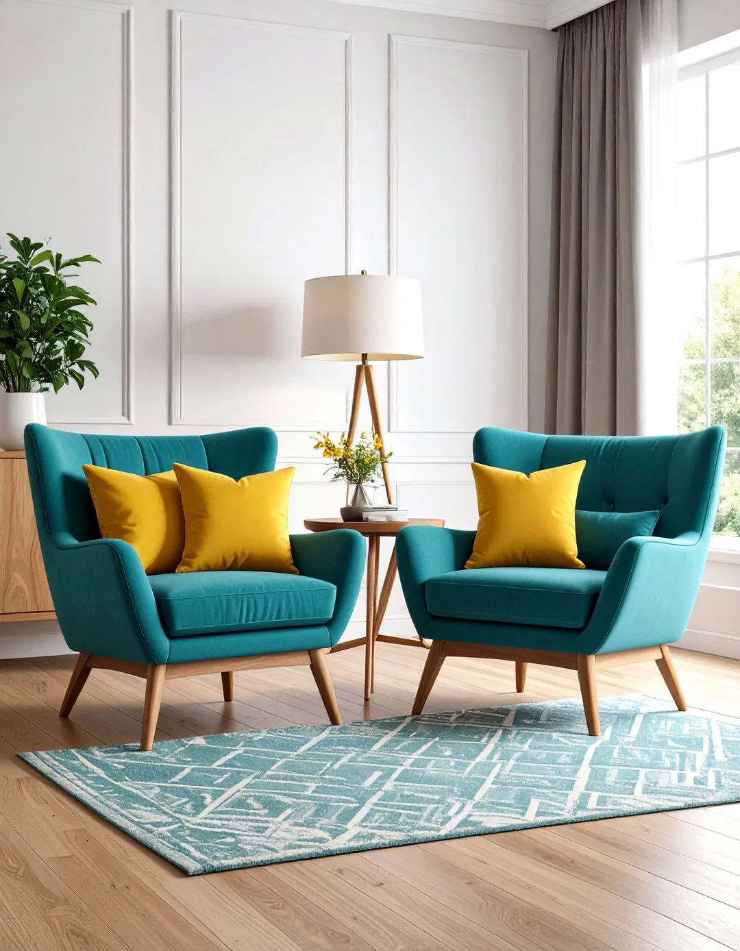 Mustard Yellow and Teal Living Room