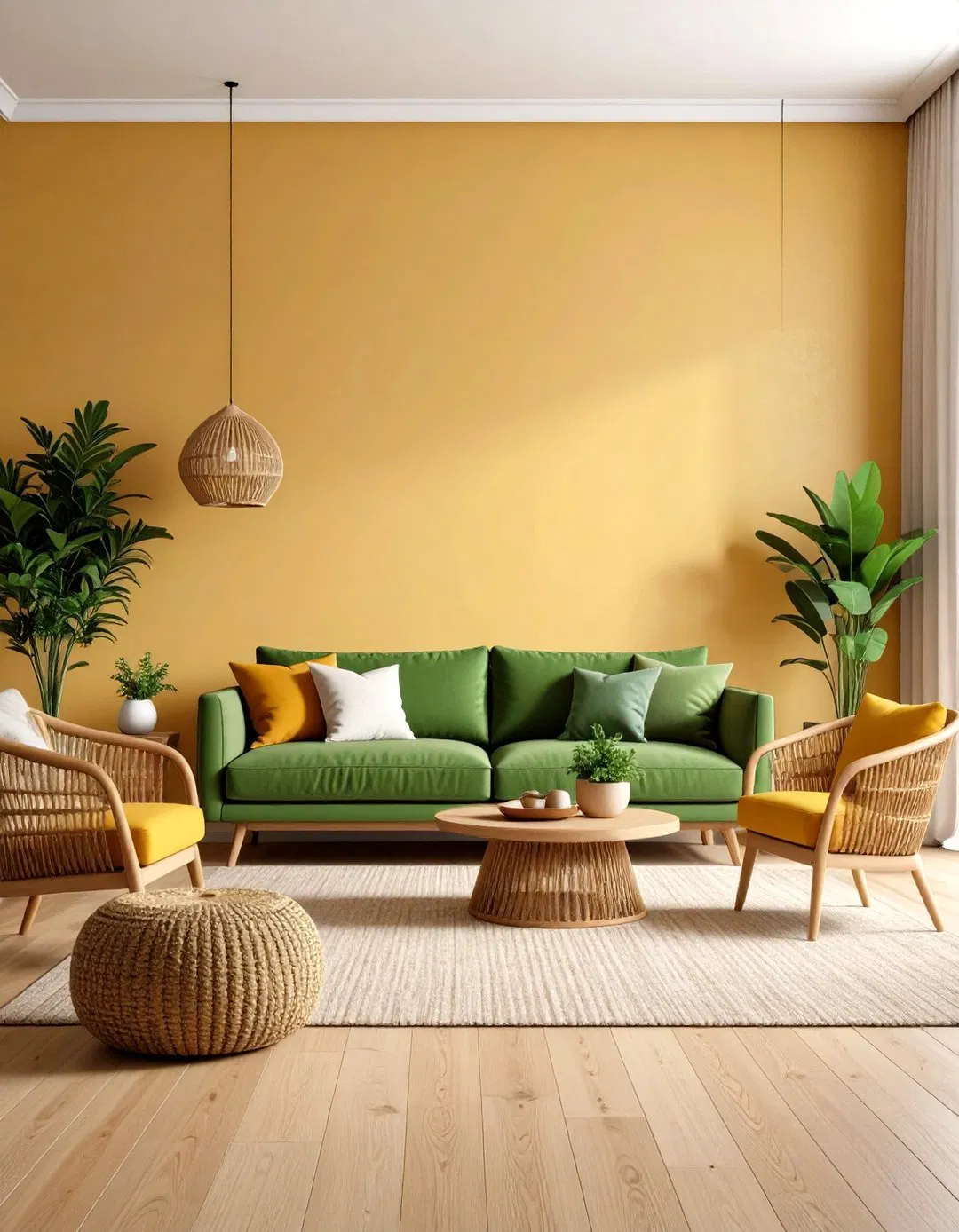 Honey Yellow and Green Living Room