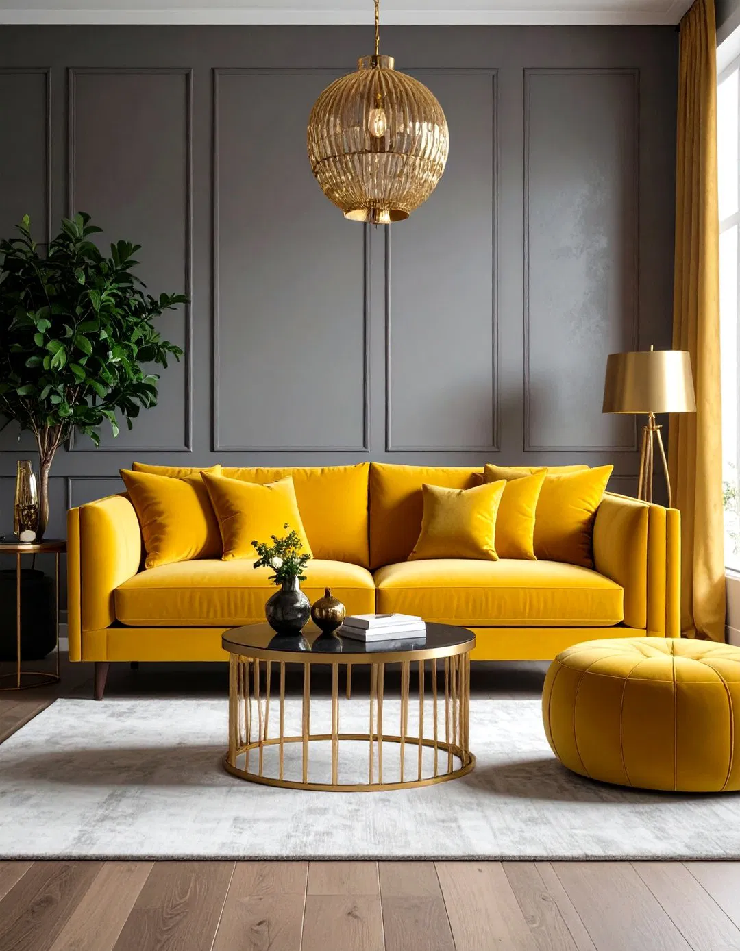 Golden Yellow Velvet Sofa Living Room
