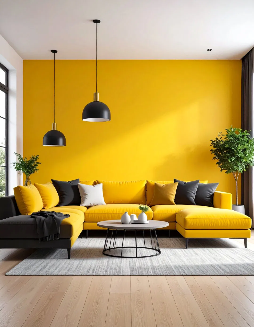 Marigold Yellow and Charcoal Living Room