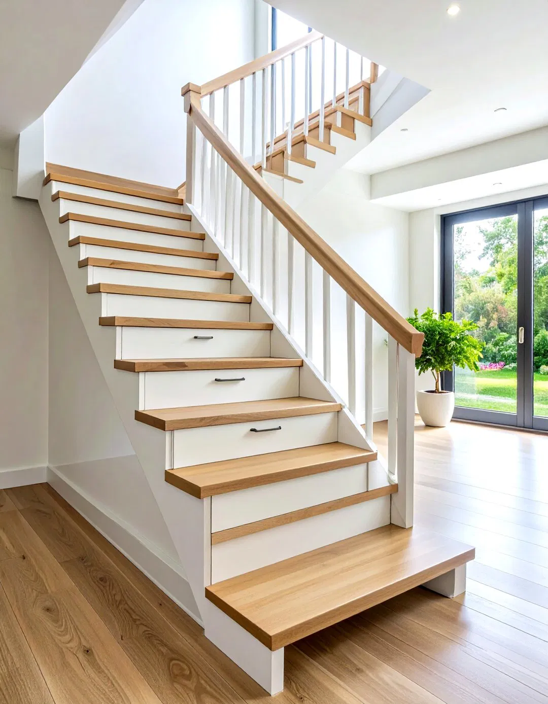 White Oak Staircases with Built-In Storage Solutions