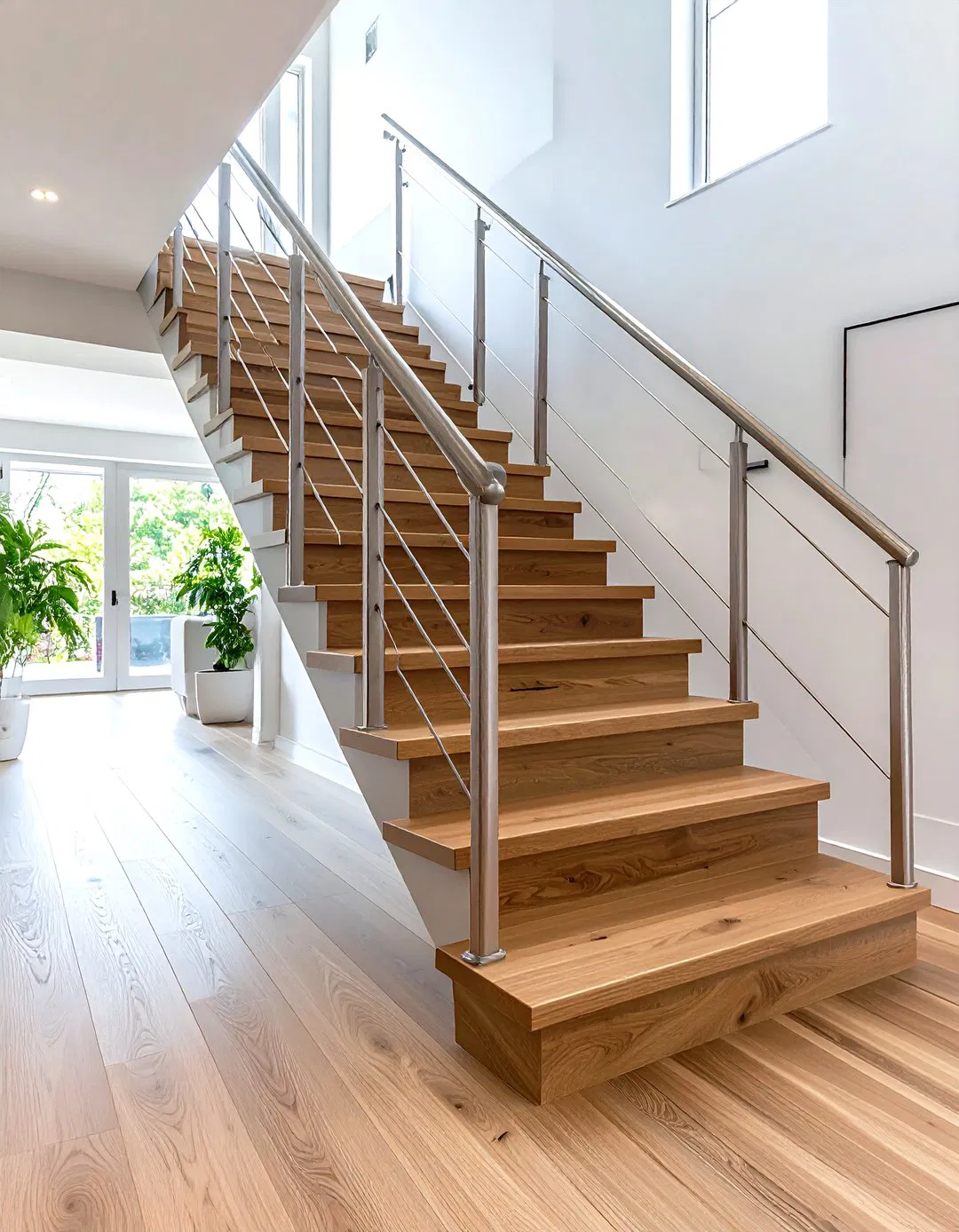 Contemporary White Oak Staircases with Metal Highlights