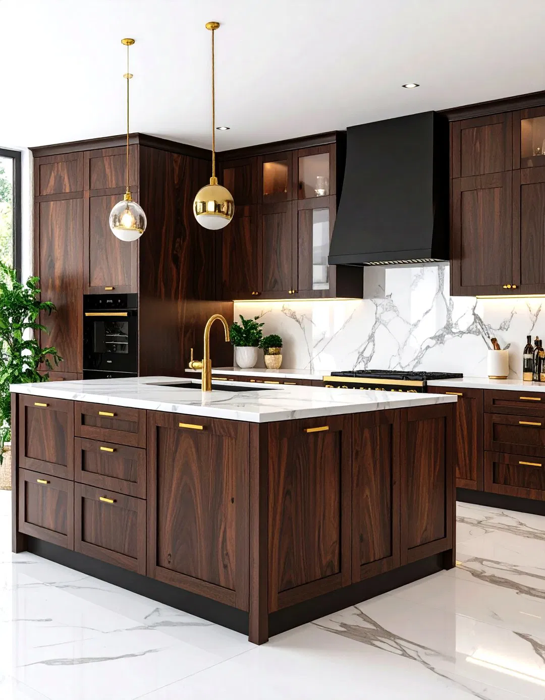 Dark Walnut Cabinets with Black Appliances