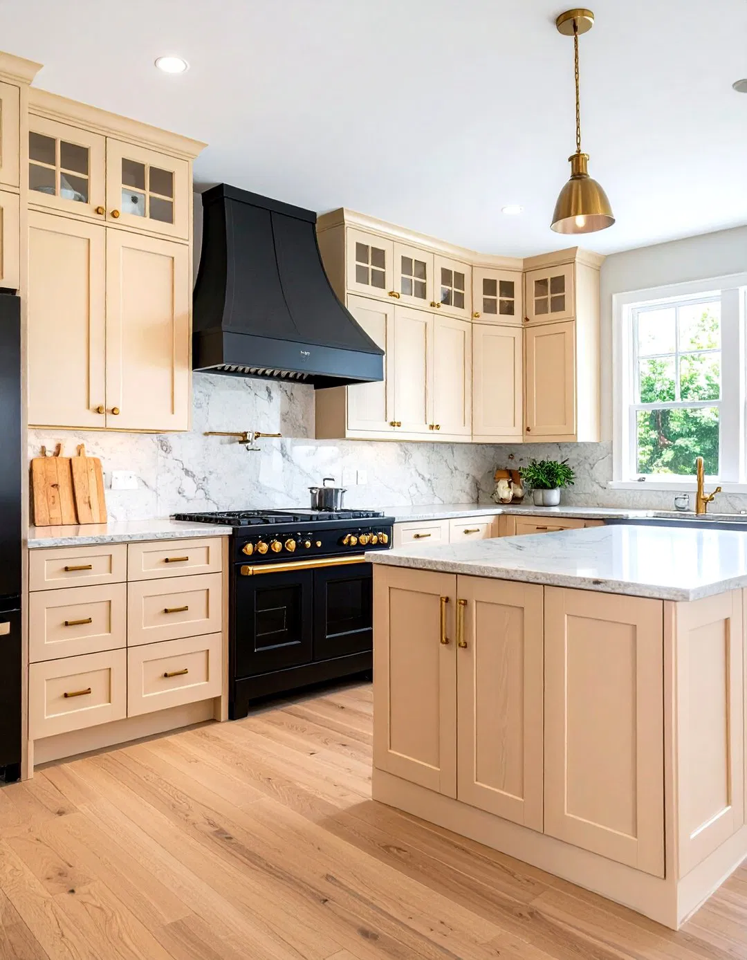 Cream Cabinets with Black Appliances