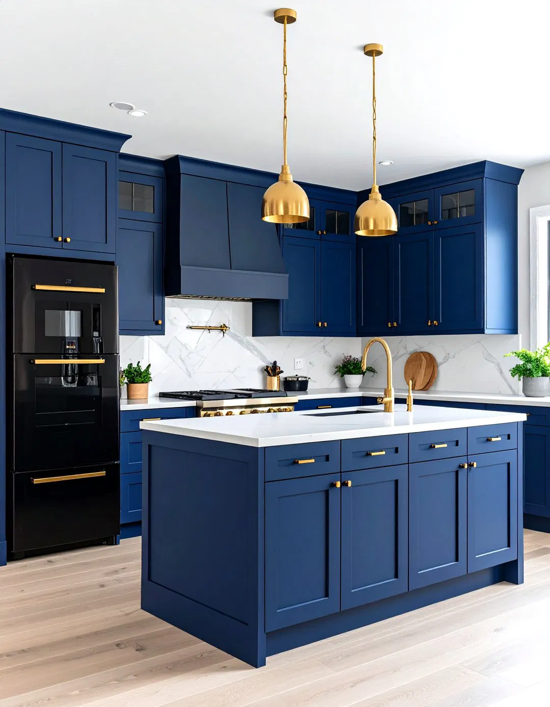 Navy Blue Cabinets with Black Appliances