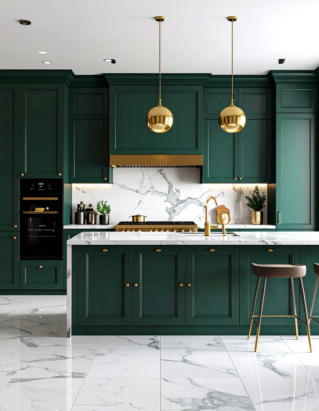 Dark Green Cabinets with Black Appliances