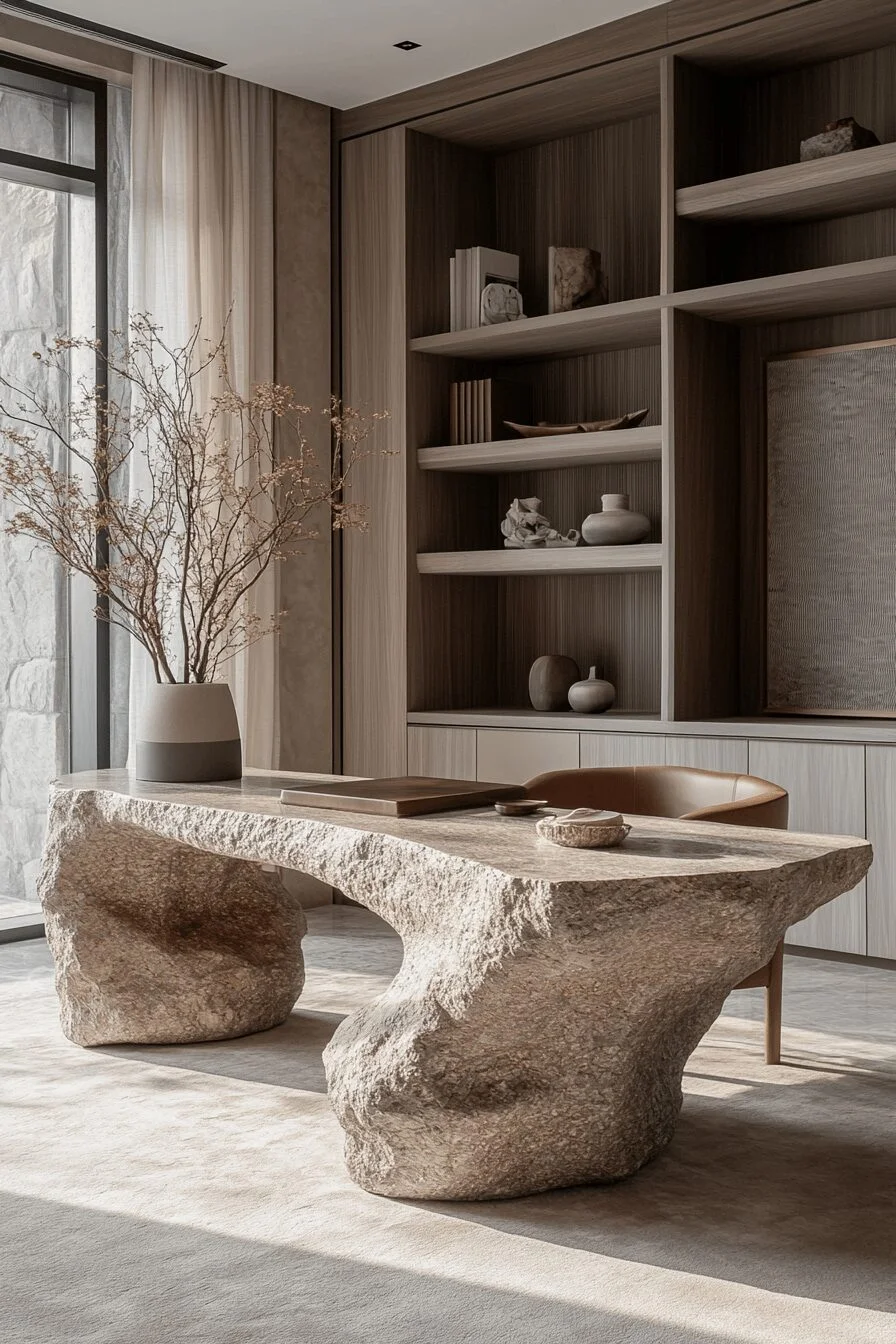 Stone Texture Japandi Office