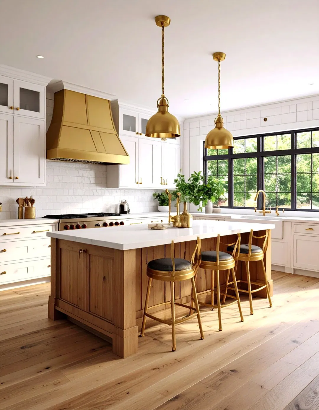 Farmhouse White and Gold Kitchen Design