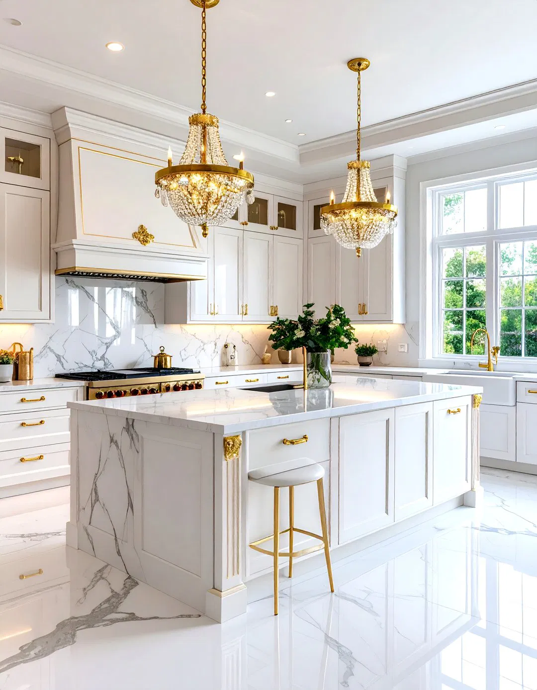 Glam White and Gold Kitchen Design
