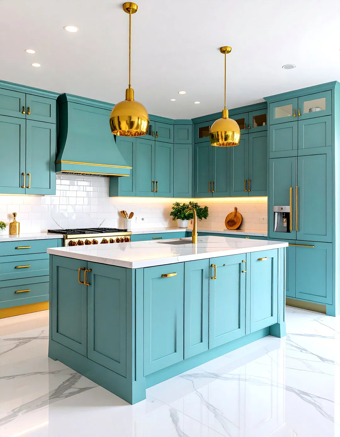 Compact White and Gold Kitchen Design
