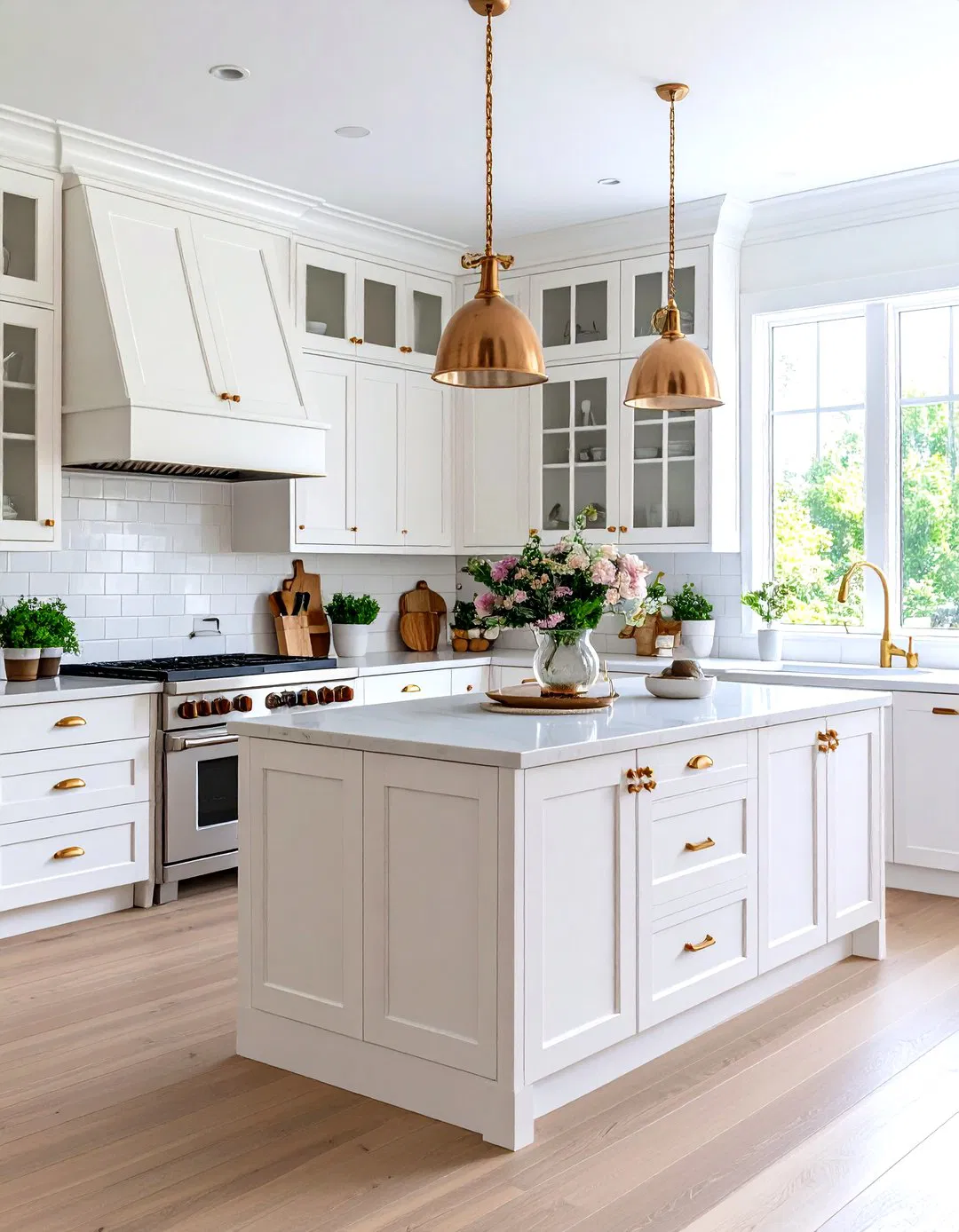 White and Gold Kitchen with Mixed Metals
