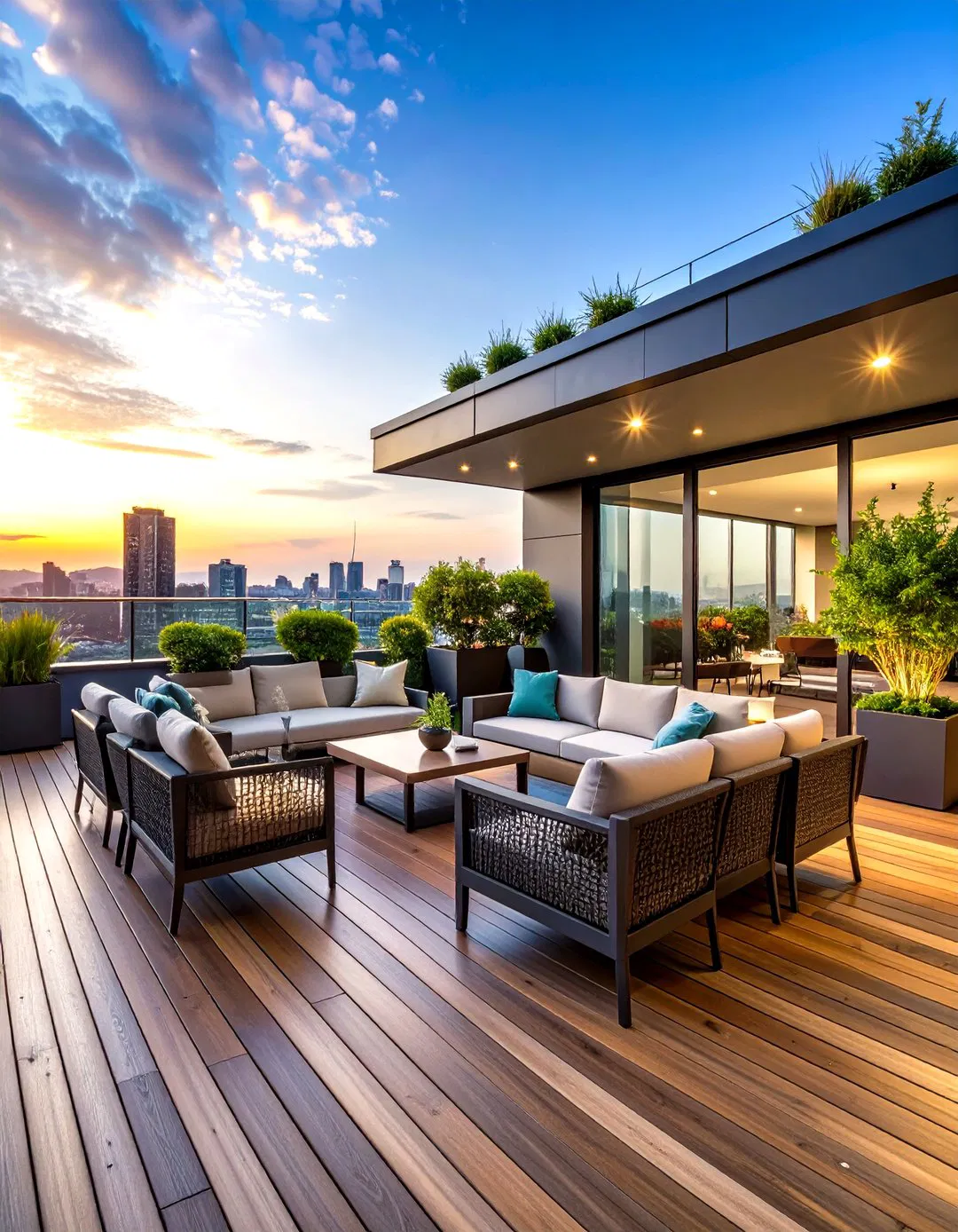 Urban Rooftop Veranda with City Views