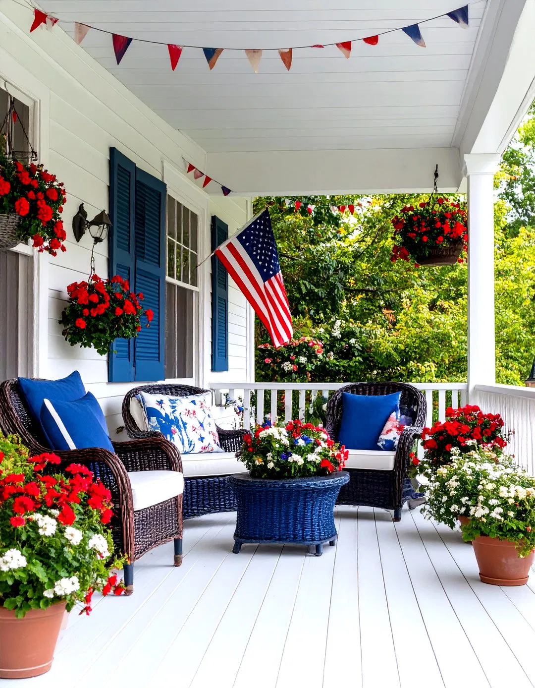 Vintage Americana Veranda with Patriotic Charm