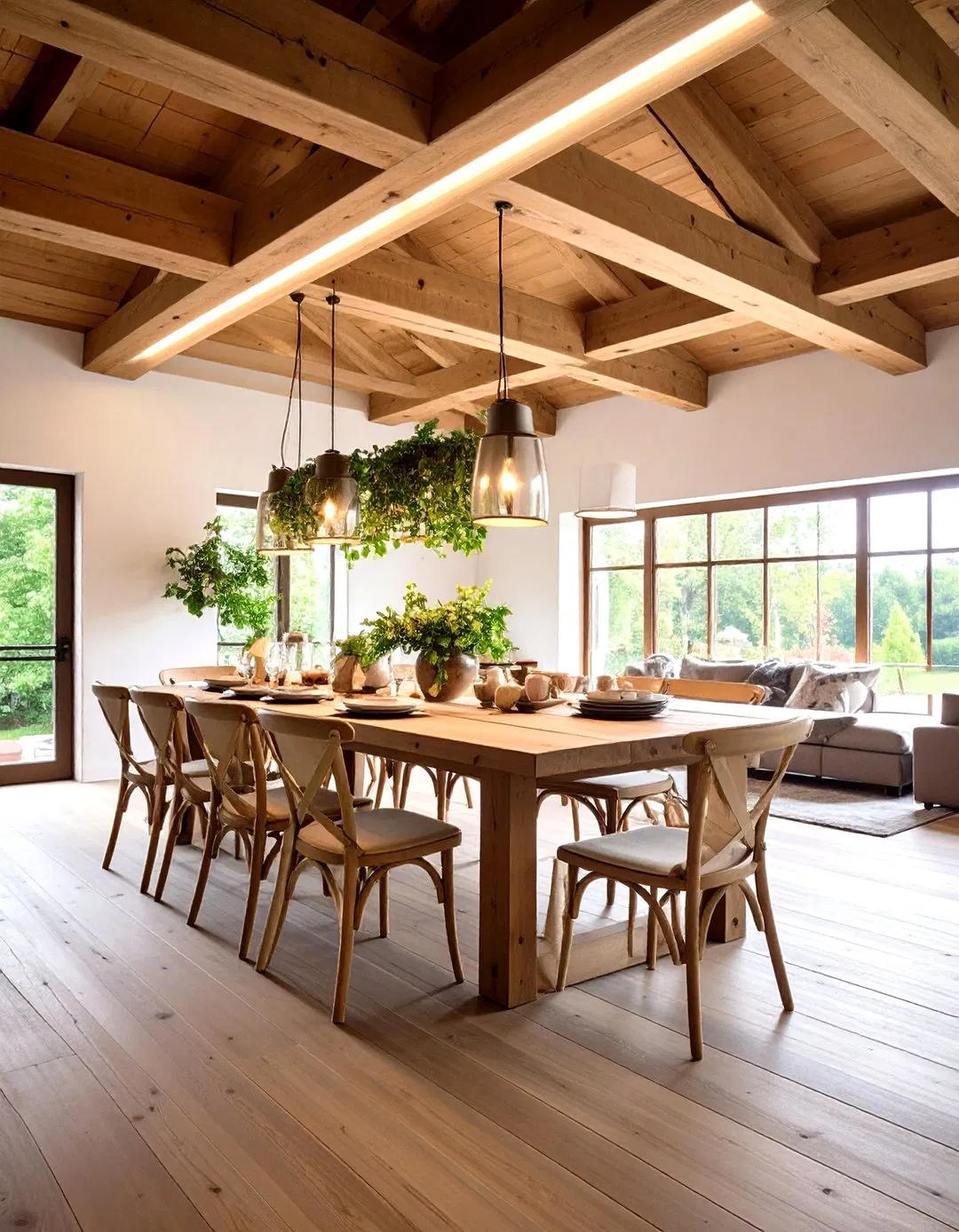 Lighting Integrated with Rustic Beams