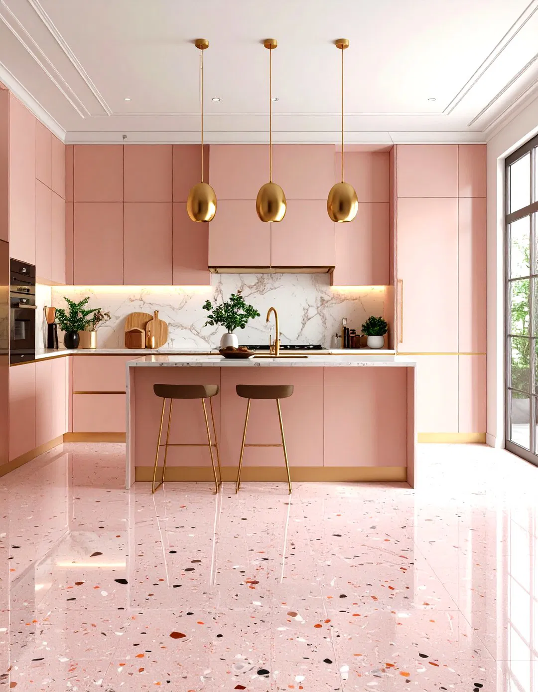 Soft Pink Terrazzo Kitchen Floor