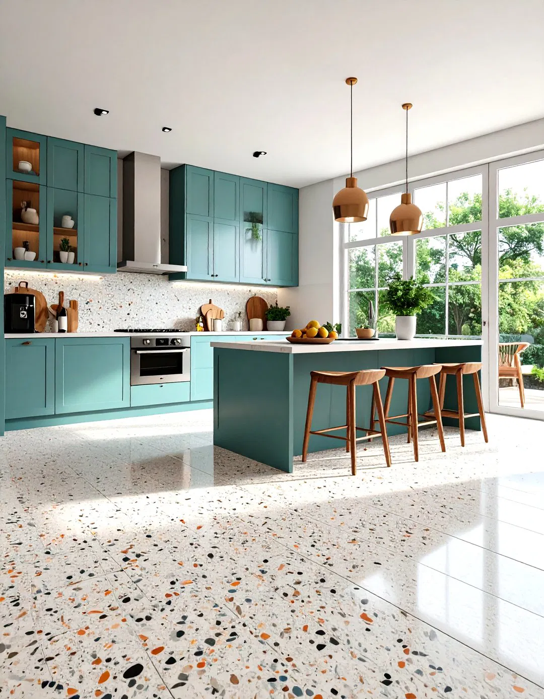 Matte Finish Terrazzo Kitchen Floor