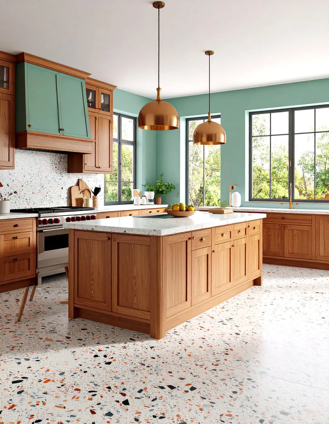 Traditional Cement Terrazzo Kitchen Floor