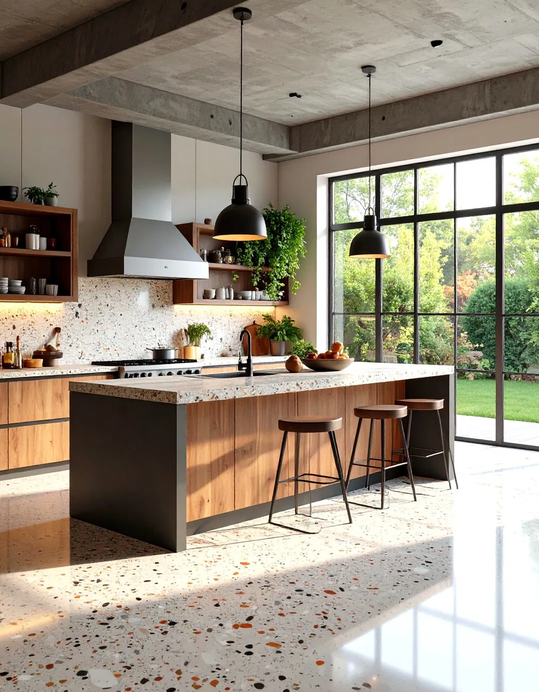 Industrial Style Terrazzo Kitchen Floor