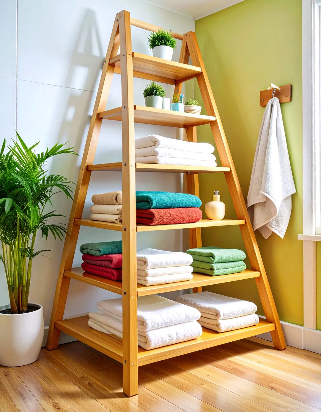 Corner Ladder Shelving Units - Small Bathroom Storage Ideas