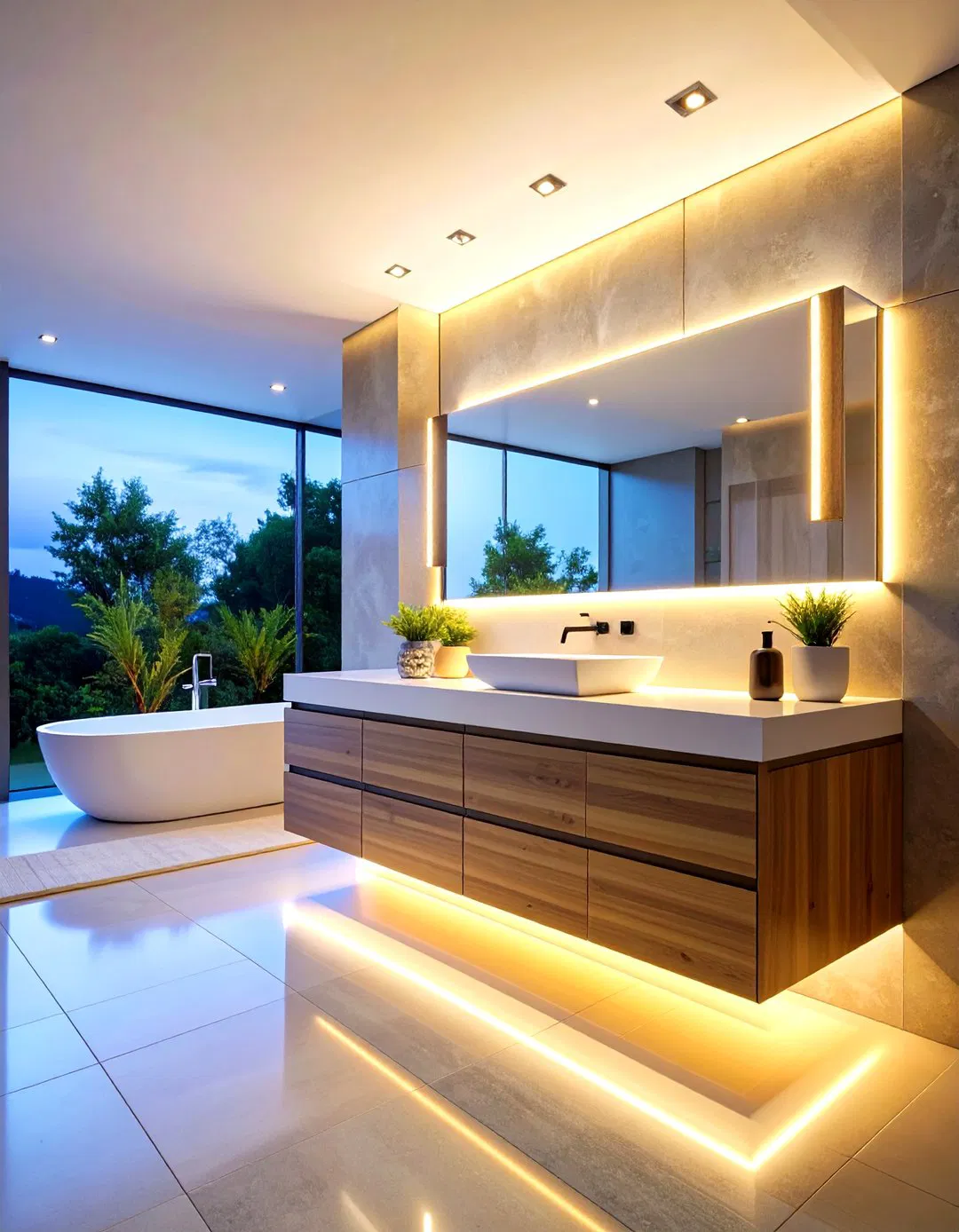 Floating Vanity with Integrated Under Cabinet LED Strips
