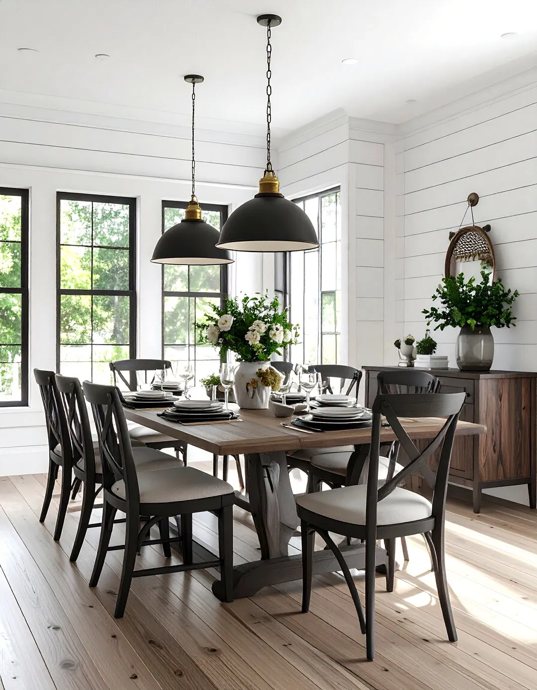 White Shiplap with Dark Wood Trim