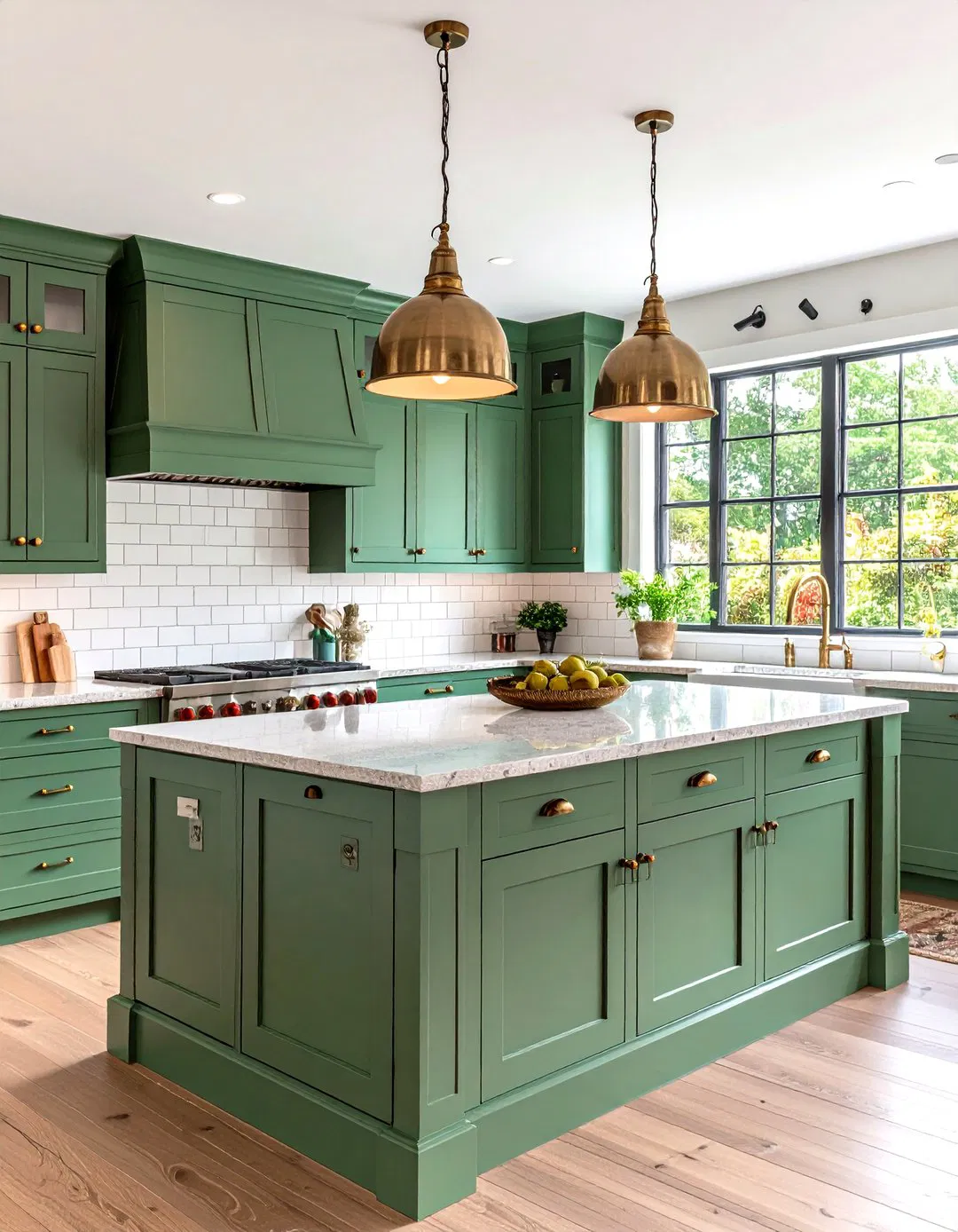 Sage Green Island with Subway Tile and Classic American Style