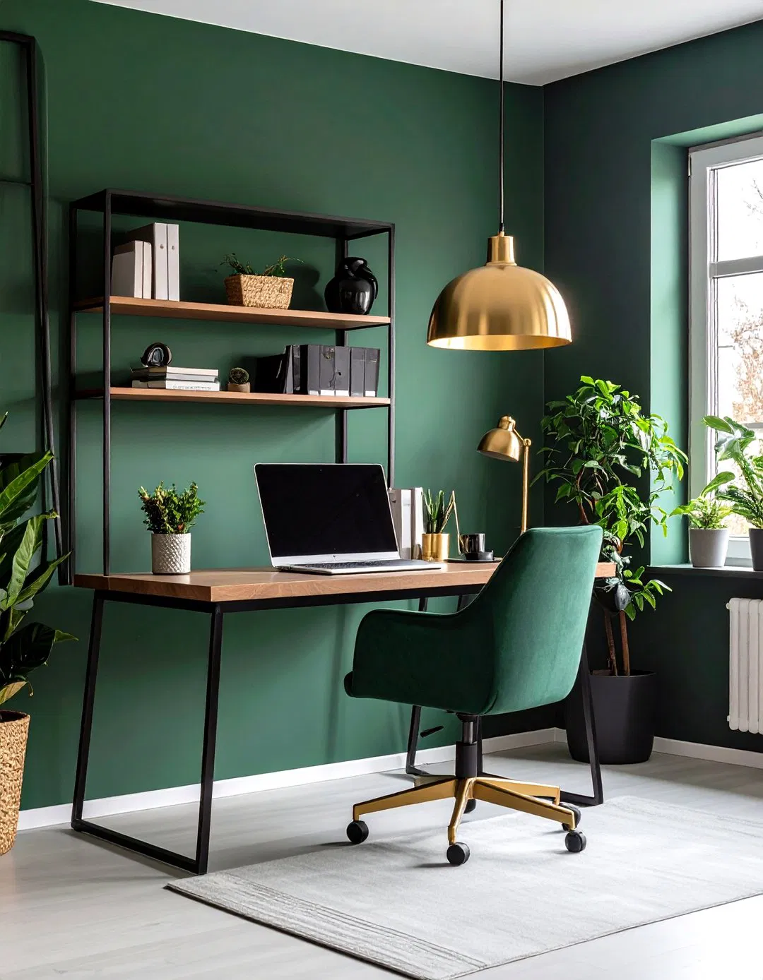 Sage Green Home Office with Black Details