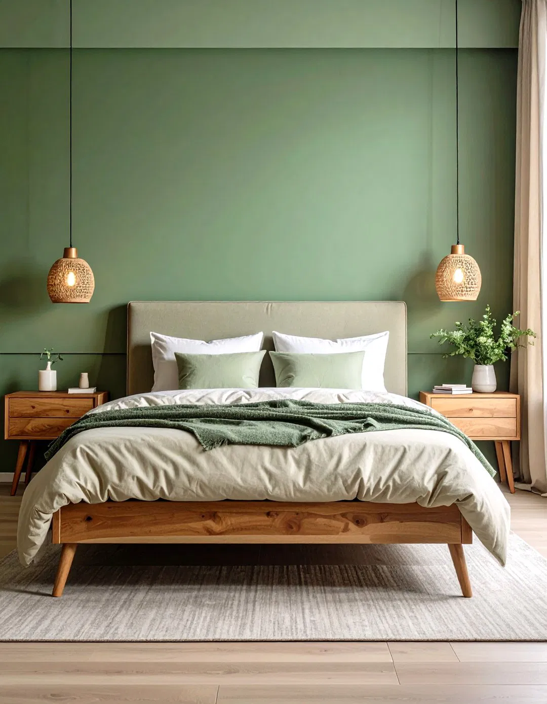Sage Green Master Bedroom with Linen Textures
