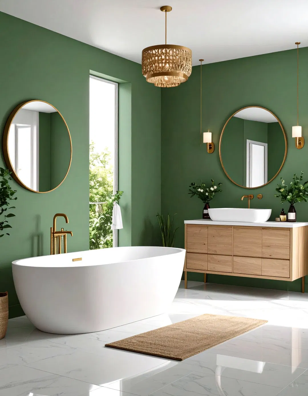 Sage Green Master Bath with Freestanding Tub