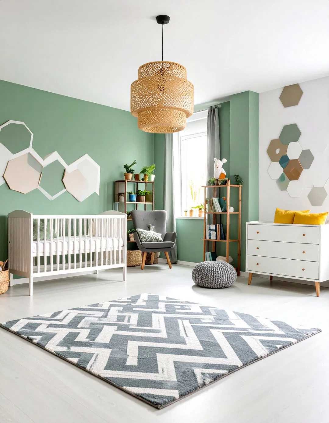 Contemporary Geometric Accents - Sage Green Nursery Ideas