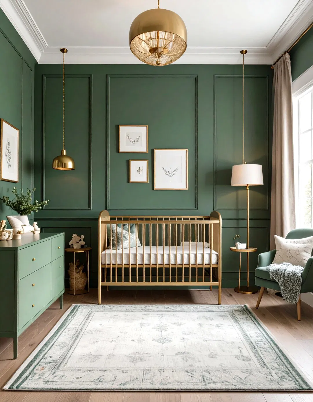 Luxurious Brass Details - Sage Green Nursery Ideas