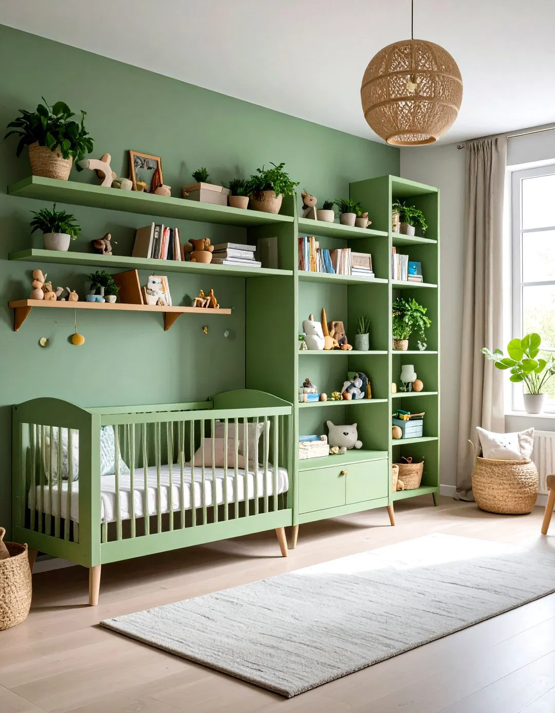 Floating Shelves for Display and Storage - Sage Green Nursery Ideas
