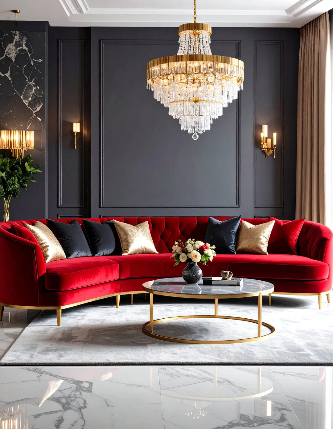 Glamorous Art Deco with Red Velvet and Charcoal