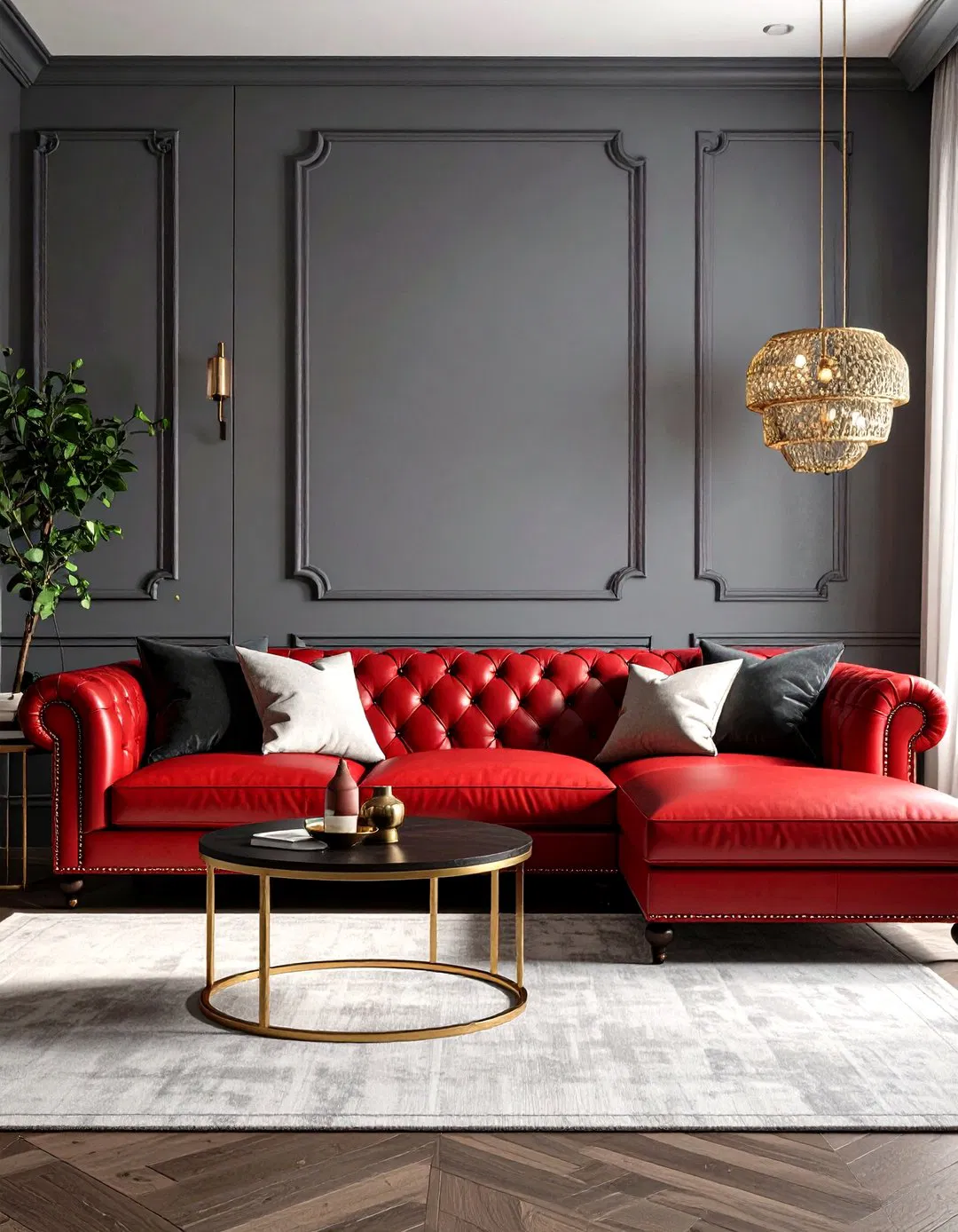 Transitional Red Leather and Charcoal Elegance