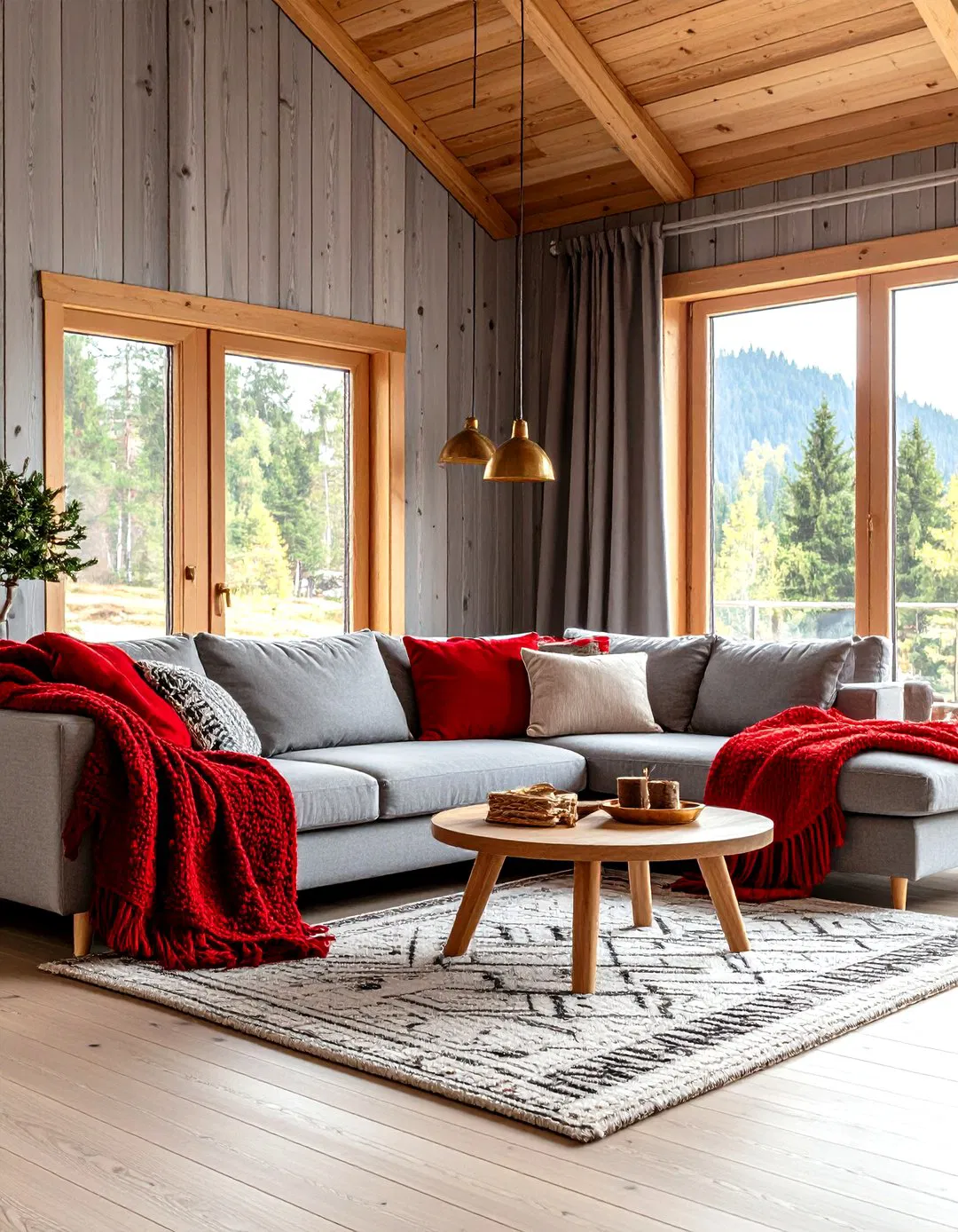Scandinavian Cabin with Weathered Grey and Warm Red