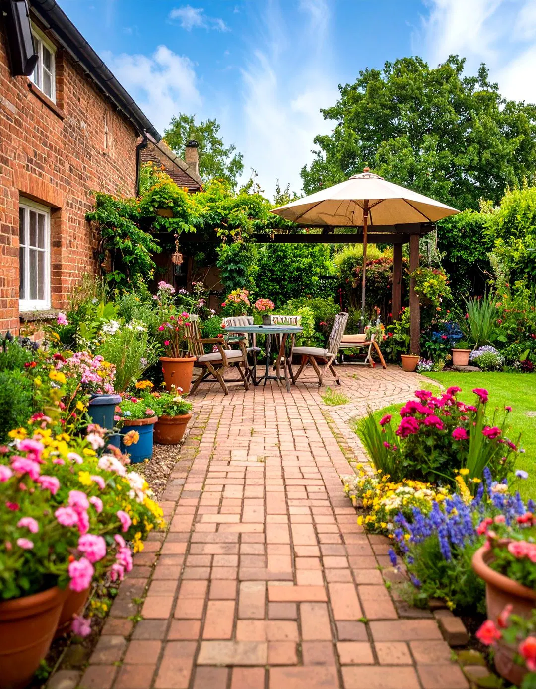 English Country Garden Red Brick Pathways