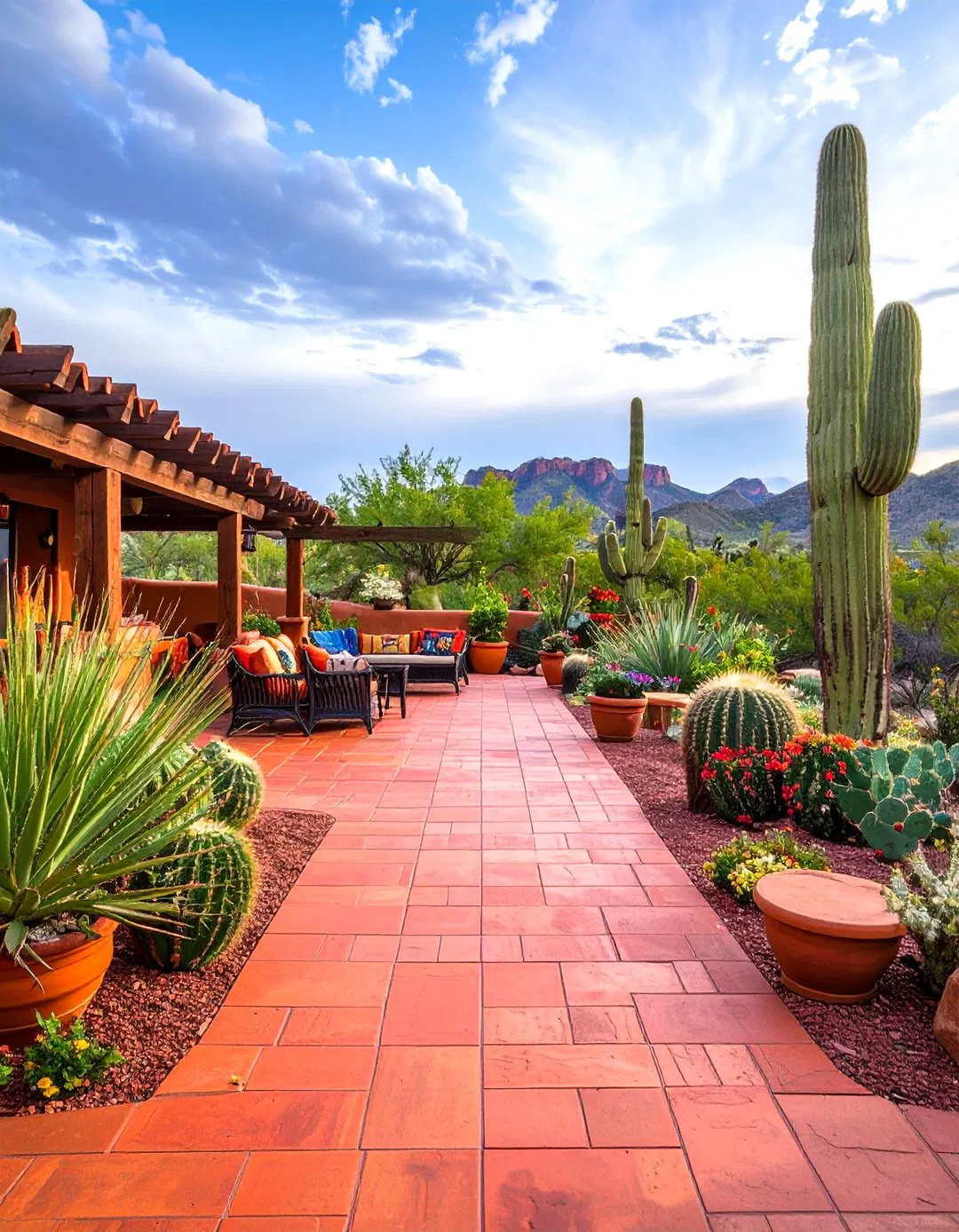 Southwest Adobe Style Red Paver Terrace