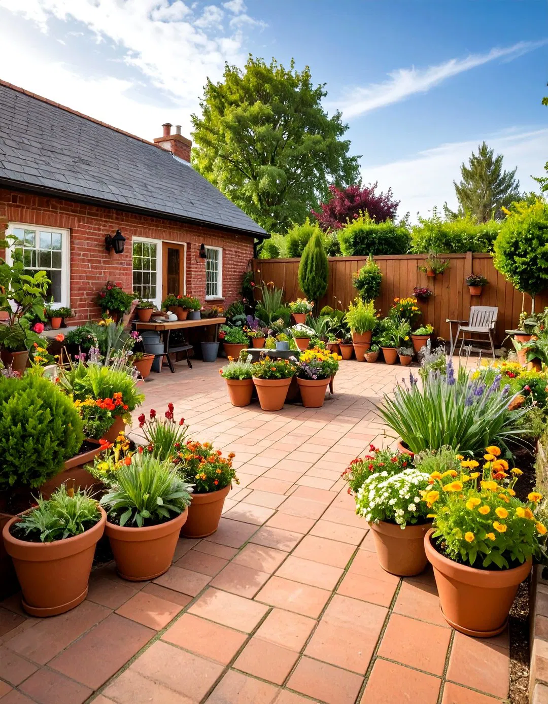 Cottage Style Red Brick Potting Garden
