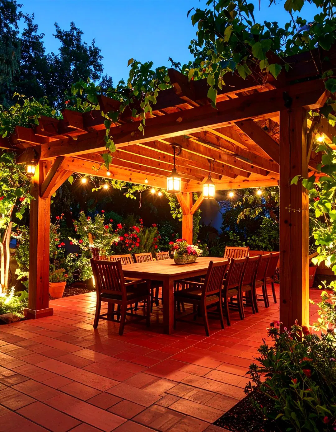 Red Paver Pergola Dining Pavilion