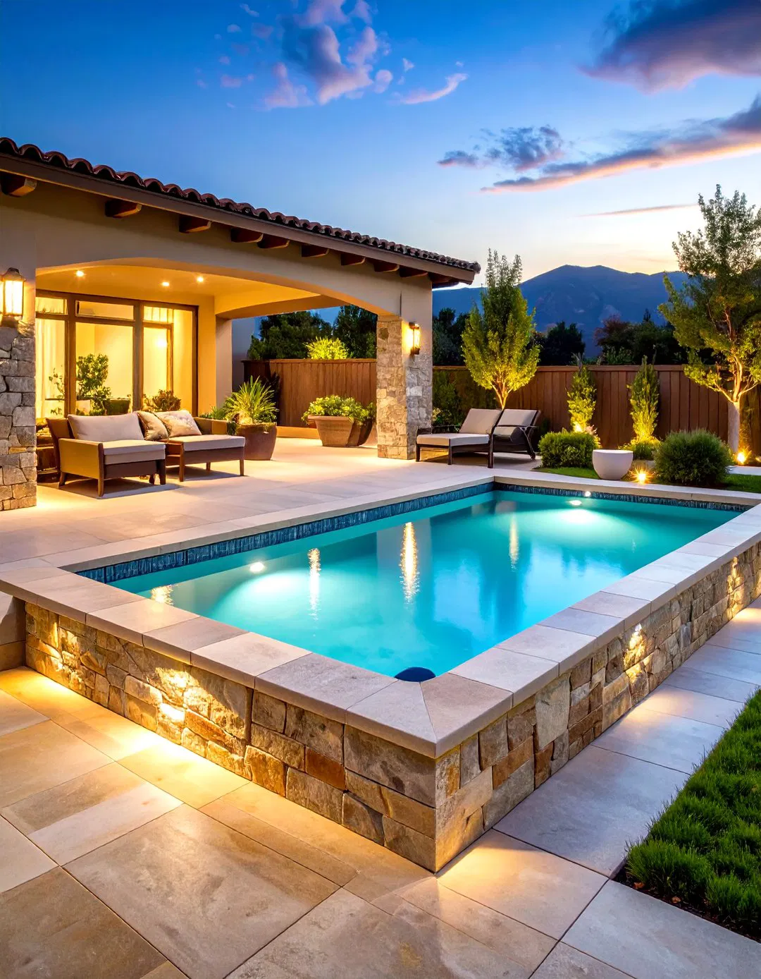 Natural Stone Border Around Rectangle Pool