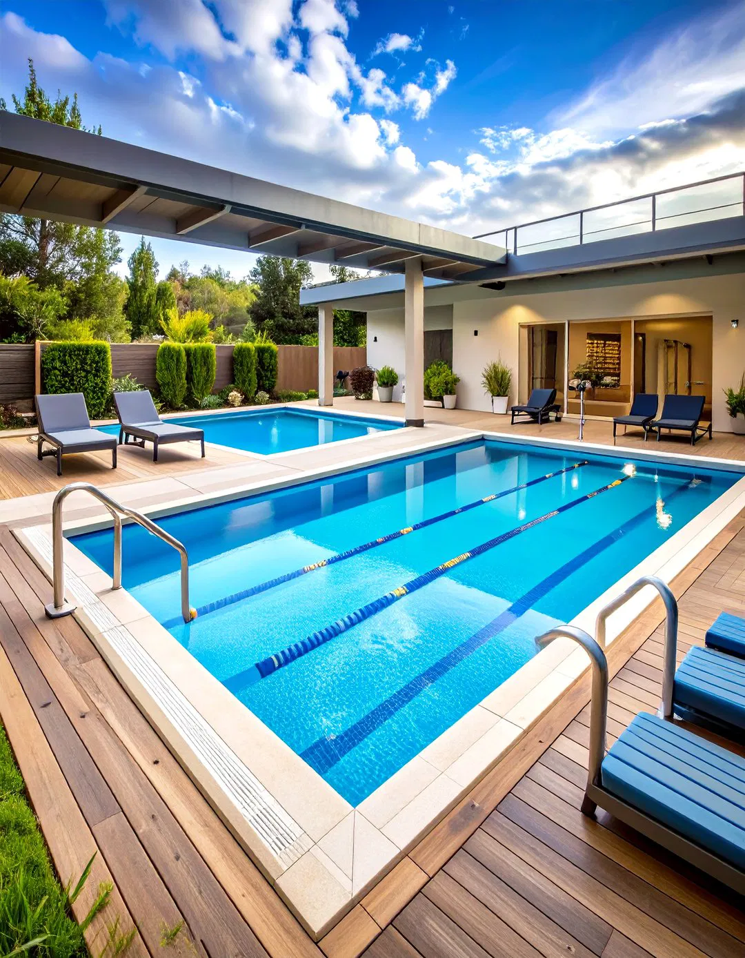 Fitness-Oriented Rectangle Pool with Hot Tub