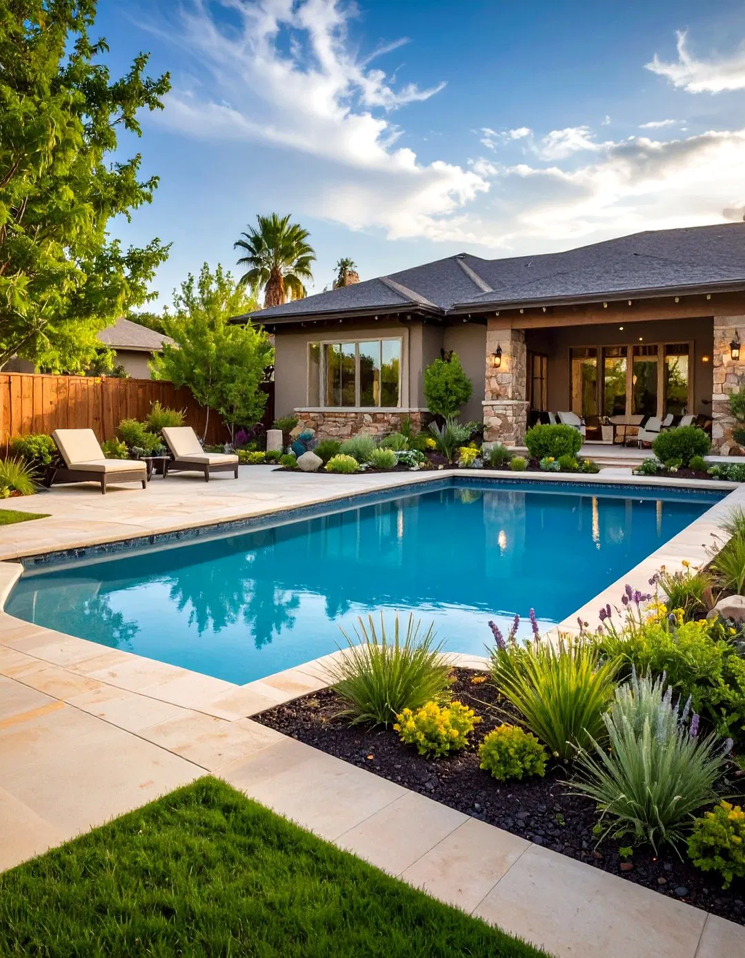 Landscape Integration with Rectangle Pool and Hot Tub