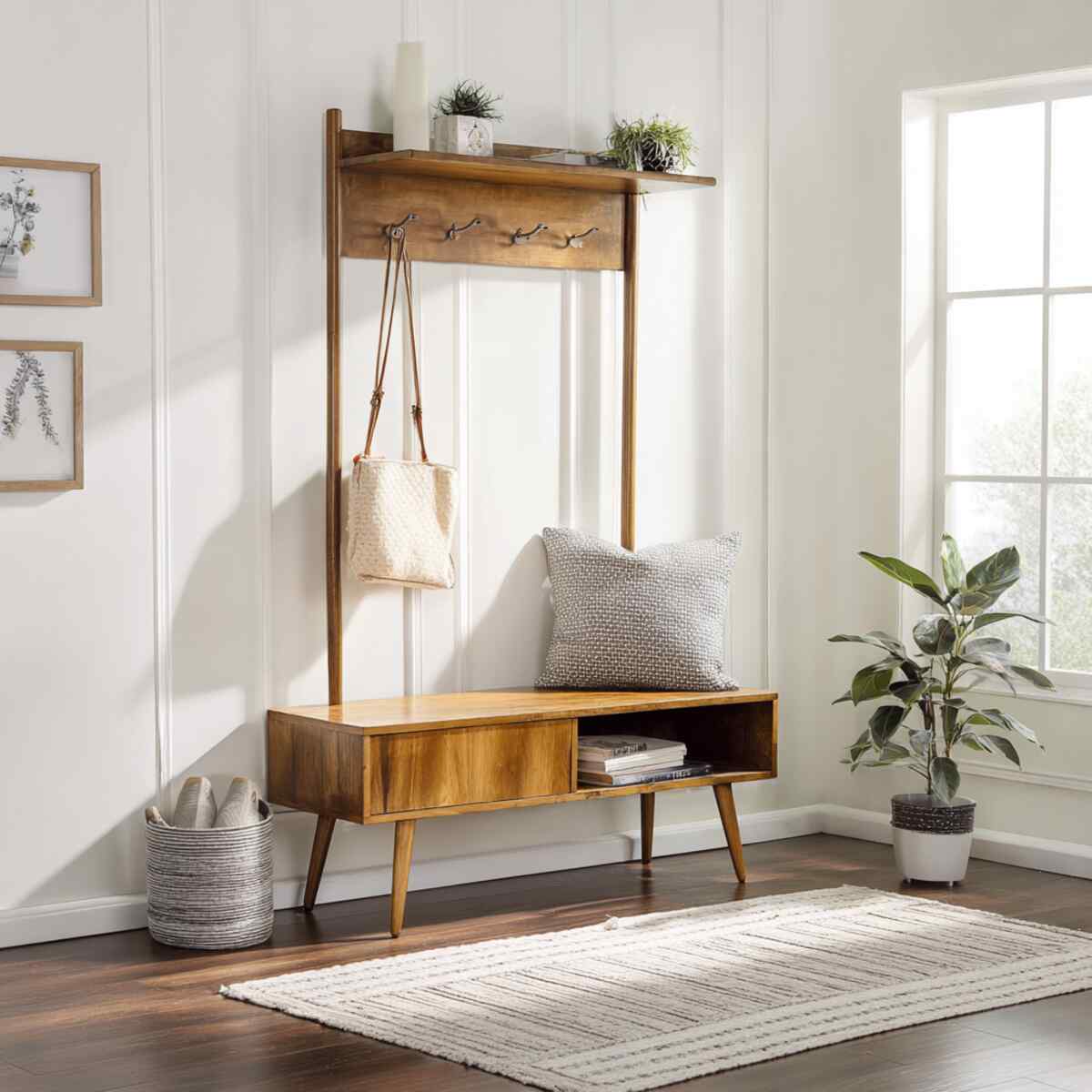 Mid-Century Modern Hall Tree Bench