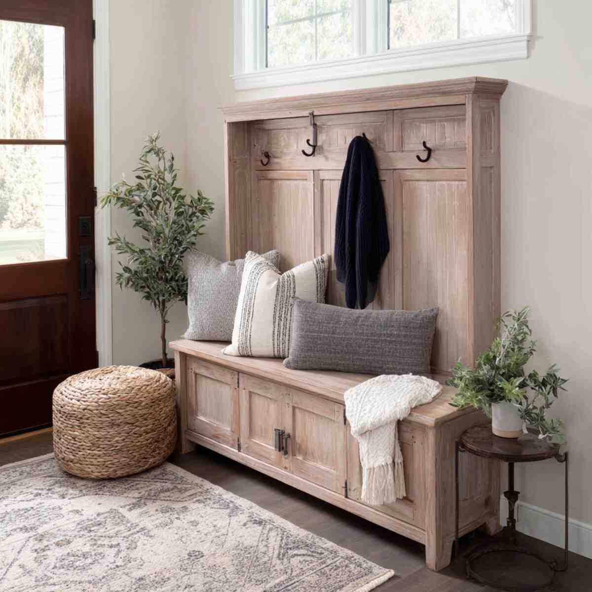 Hall Tree Bench with Sliding Doors