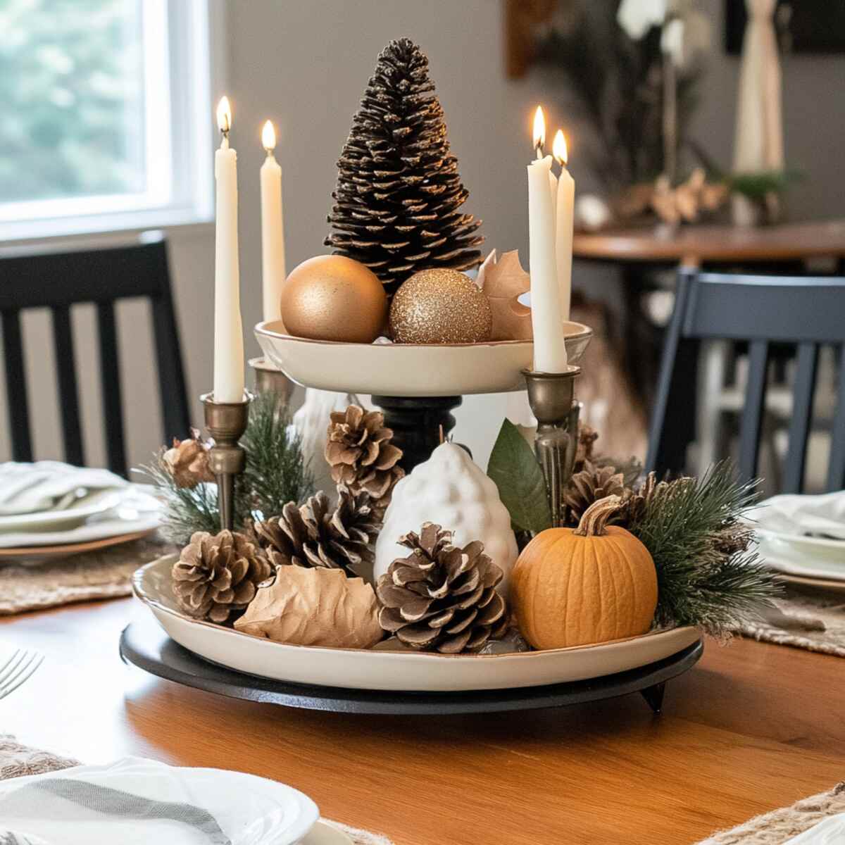 Tiered tray with seasonal decor