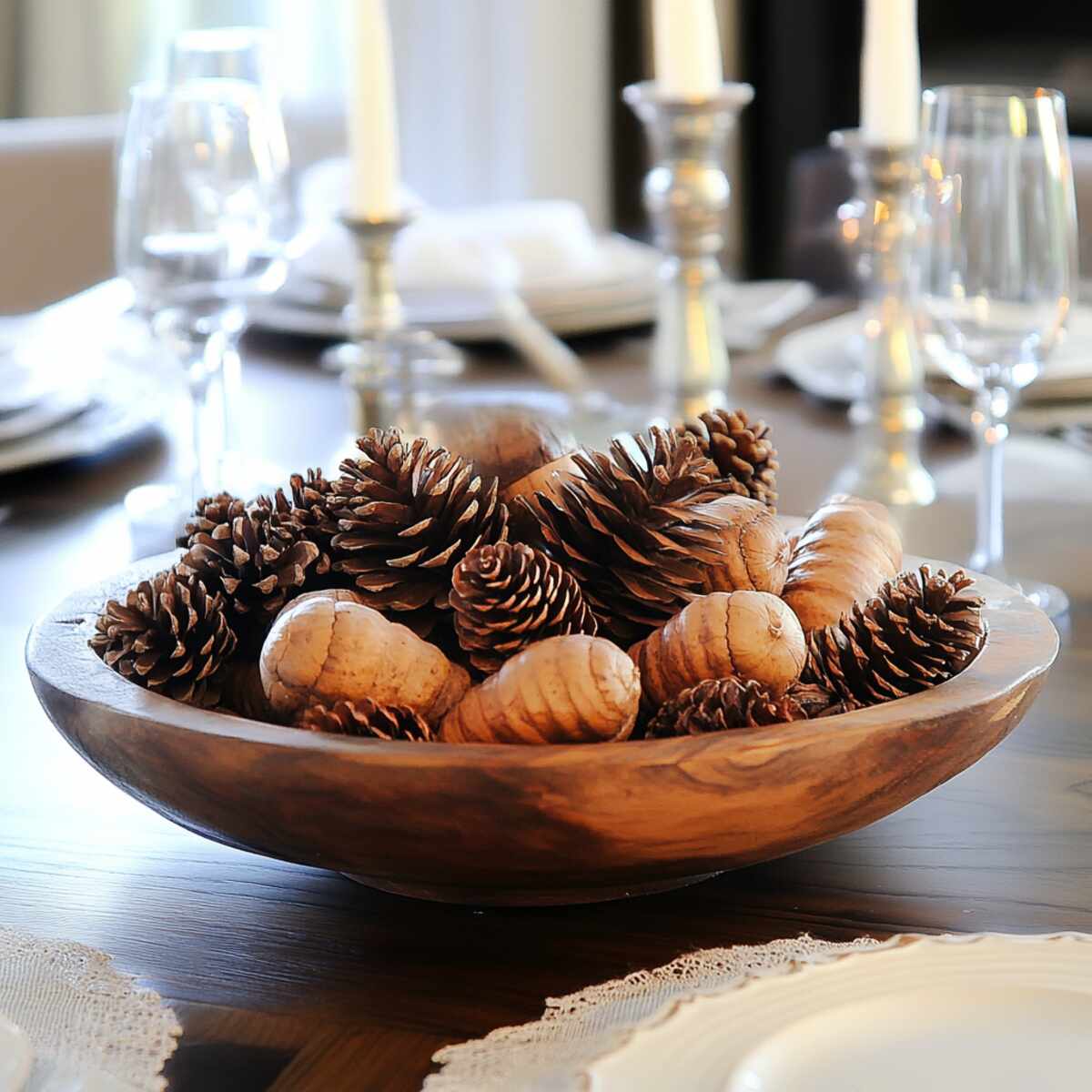 Bowl of pinecones or acorns