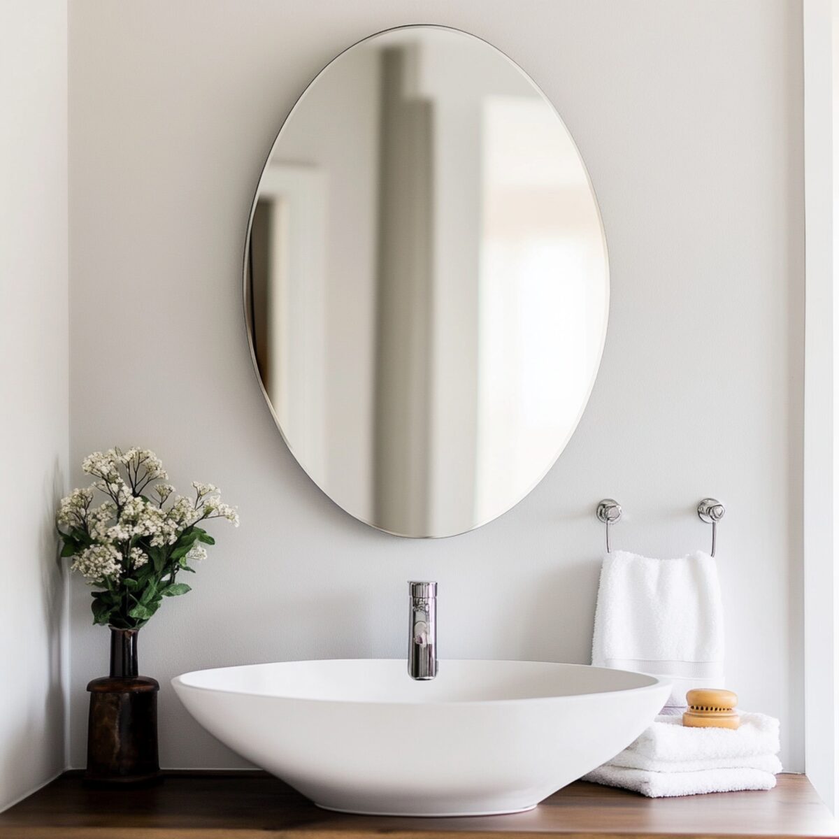 Frameless oval mirror