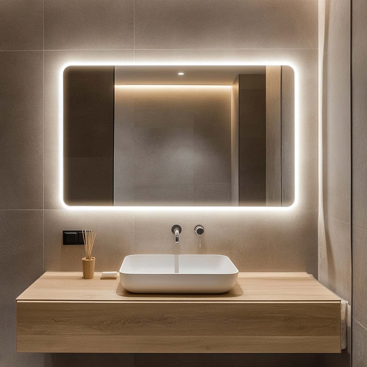 Mirror with a lighted perimeter